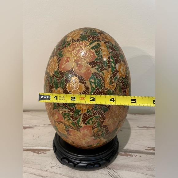 Vtg Asian Hand Painted 6 1/2" Tall Satsuma Floral Style Egg With Stand - Picture 6 of 6